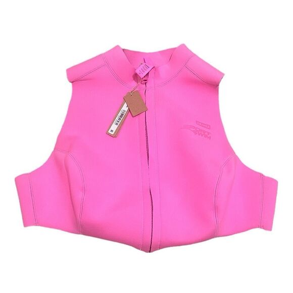 NWT SKIMS Sport Swim Scuba Mock Neck Zip Swim Top In Taffy Pink - Picture 6 of 9